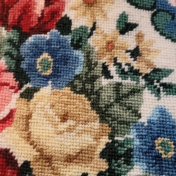 Floral Needlepoint Tapestry with Blue Border - Picture 3 of 6